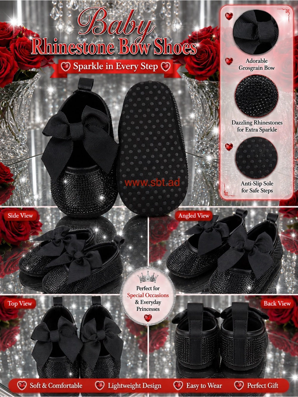 NWT Cute Baby Girl Shoes Sparkling Bling Swarovski Rhinestone Mary Jane Flats - Picture 2 of 15